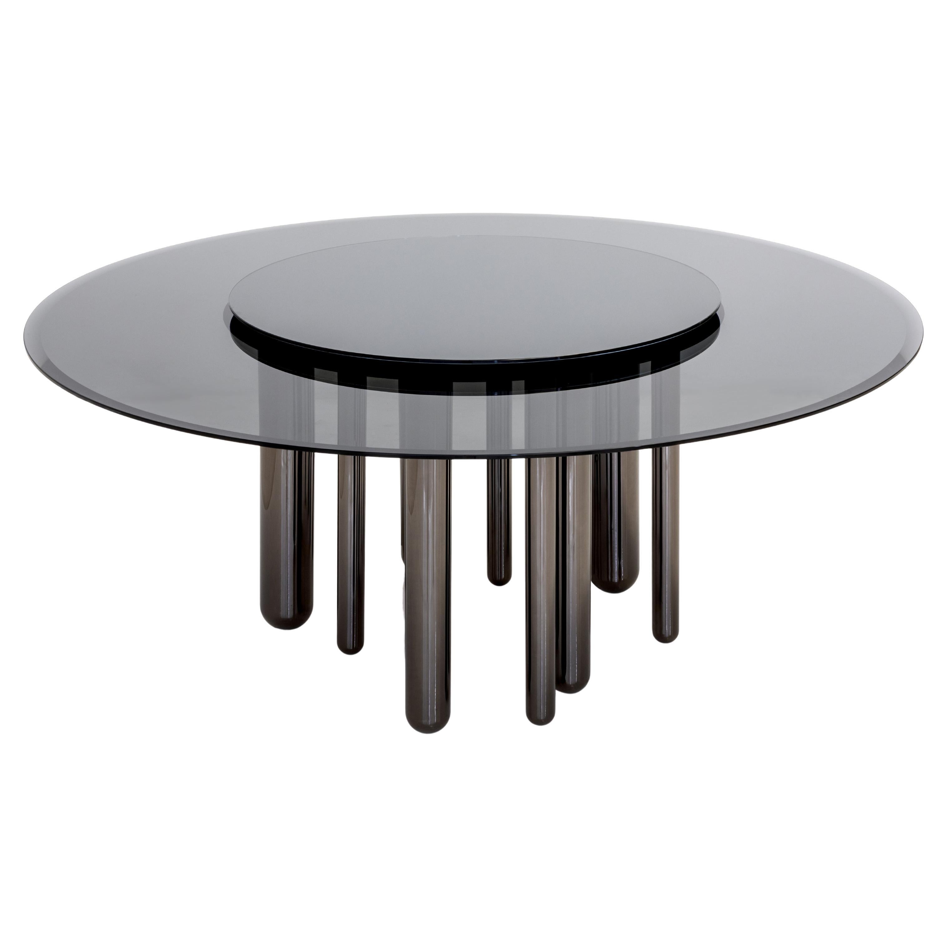 Discoteca 200 Black Nickel And Smoky Glass Top Round Table by Casa Casati