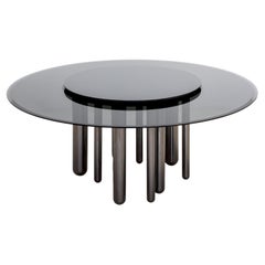Discoteca 200 Black Nickel And Smoky Glass Top Round Table by Casa Casati