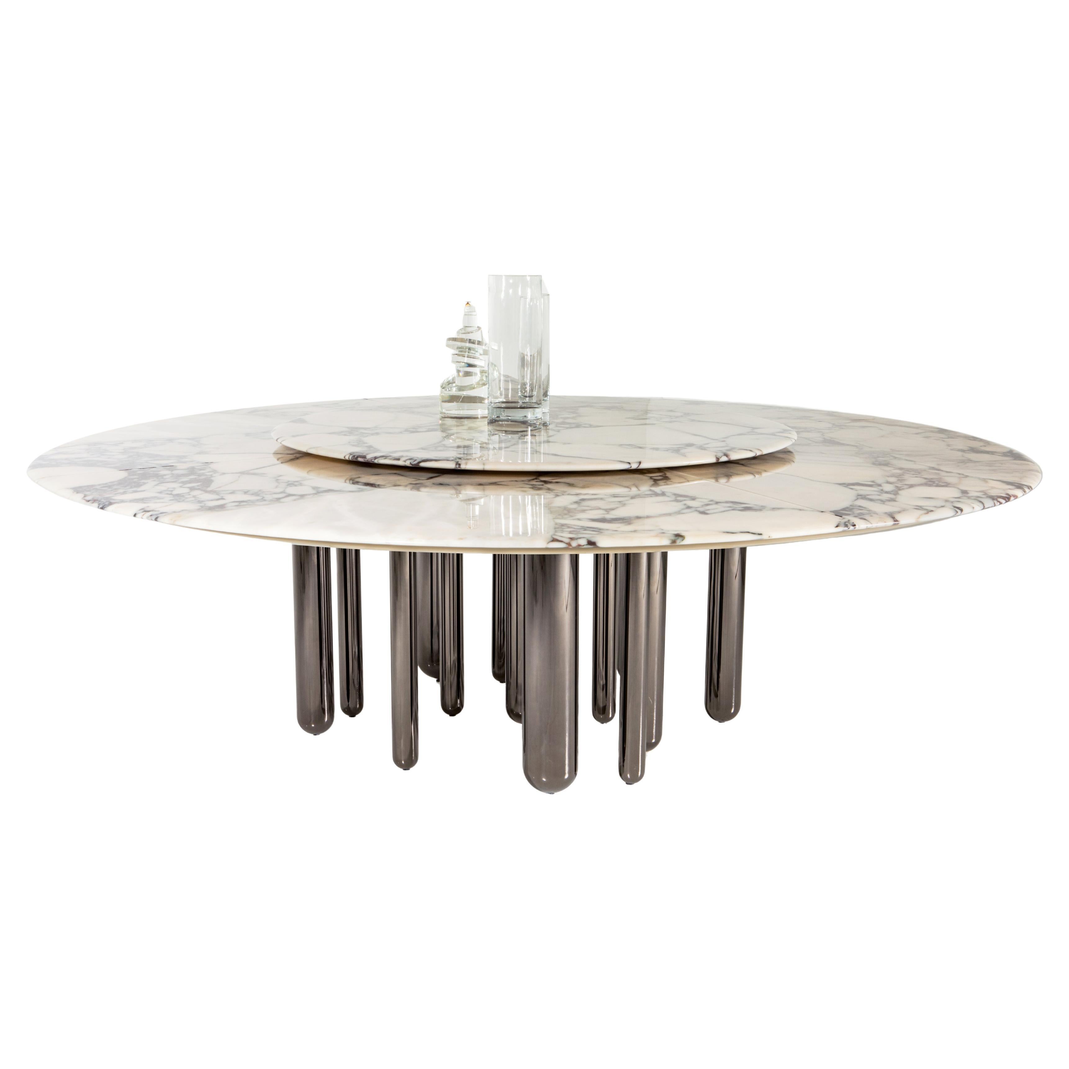 Table Discoteca 240 en nickel noir et marbre blanc naturel par Casa Casati
