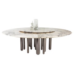Discoteca 240 Black Nickel And Natural White Marble Table by Casa Casati
