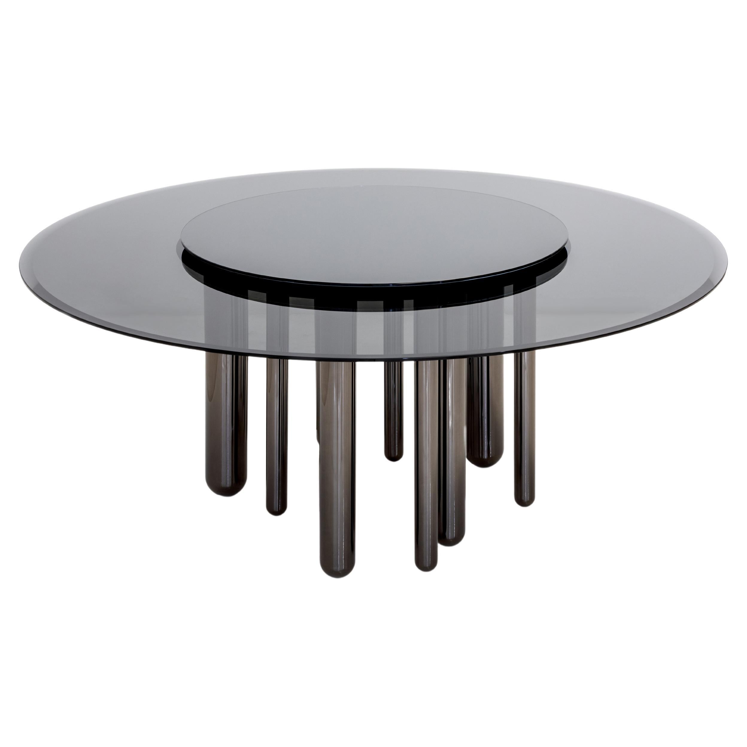 Discoteca, table ronde avec plateau en verre de bronze transparent