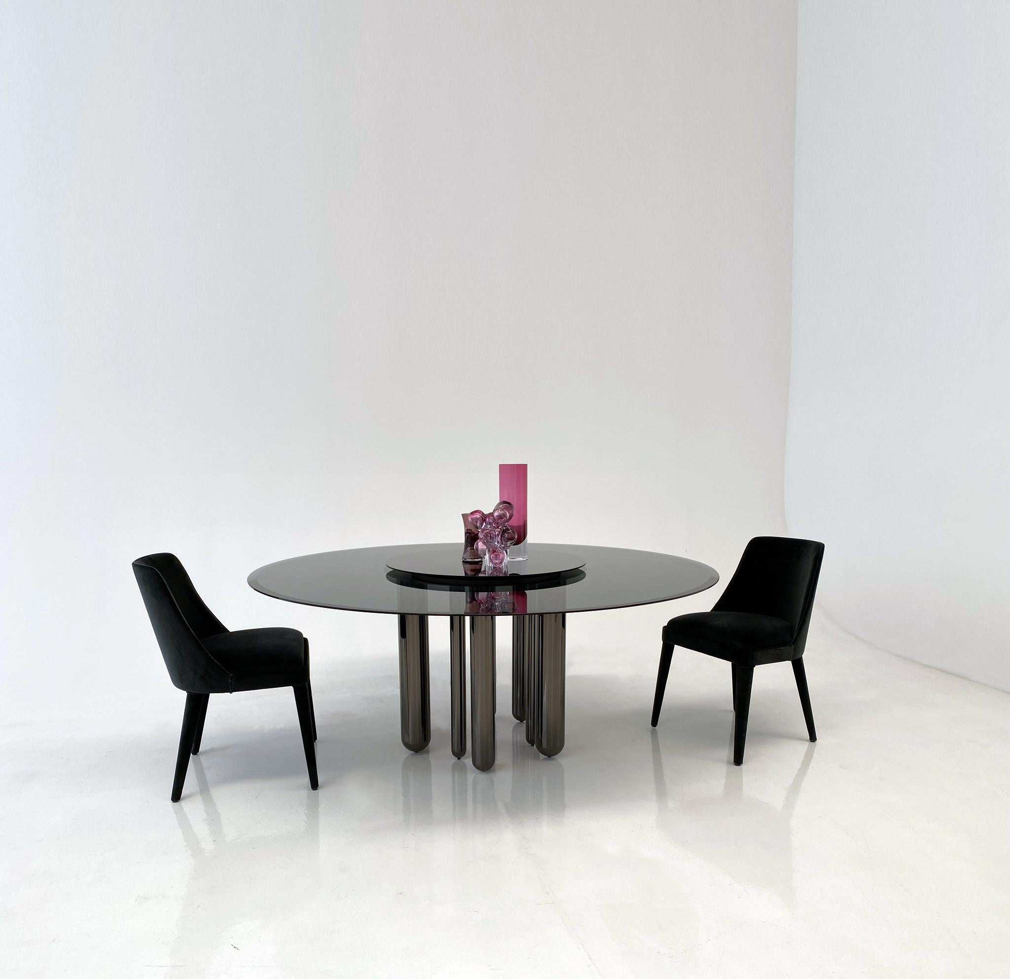 Contemporary Discoteca, Round Table with Transparent Fumé Glass Top  For Sale