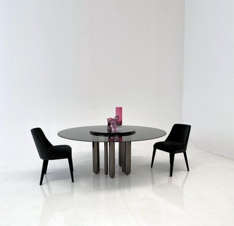 Discoteca, Round Table with Transparent Fumé Glass Top For Sale at 1stDibs