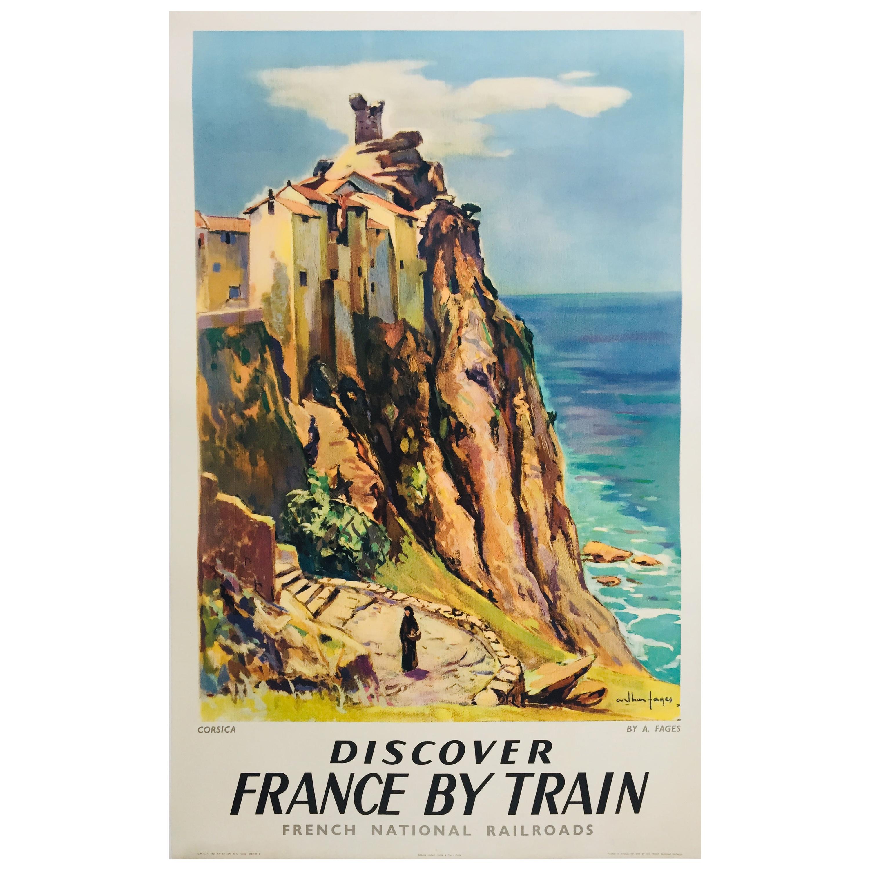 Original Vintage SNCF 1950’s Corsica French Railway Poster, Fages