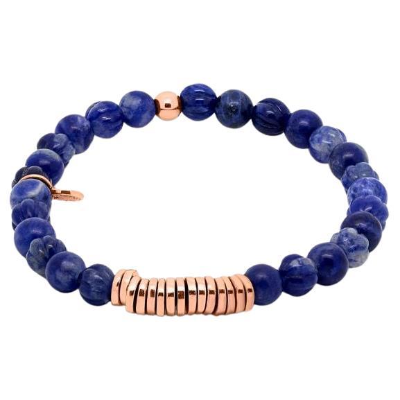 Discs Round Bracelet with Sodalite and Rose Gold Plated Sterling Silver For Sale