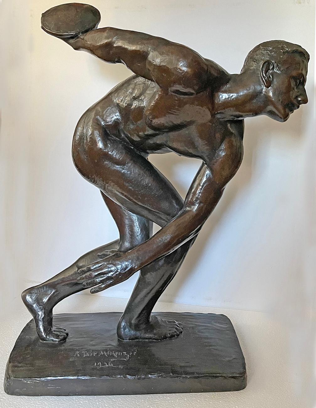 Sculpted by America’s foremost artist with a focus on the form and performance of male athletes, this masterpiece of 20th century sculpture -- especially large and rare -- depicts a nude discus thrower as he is about to hurl the disc forward. Robert