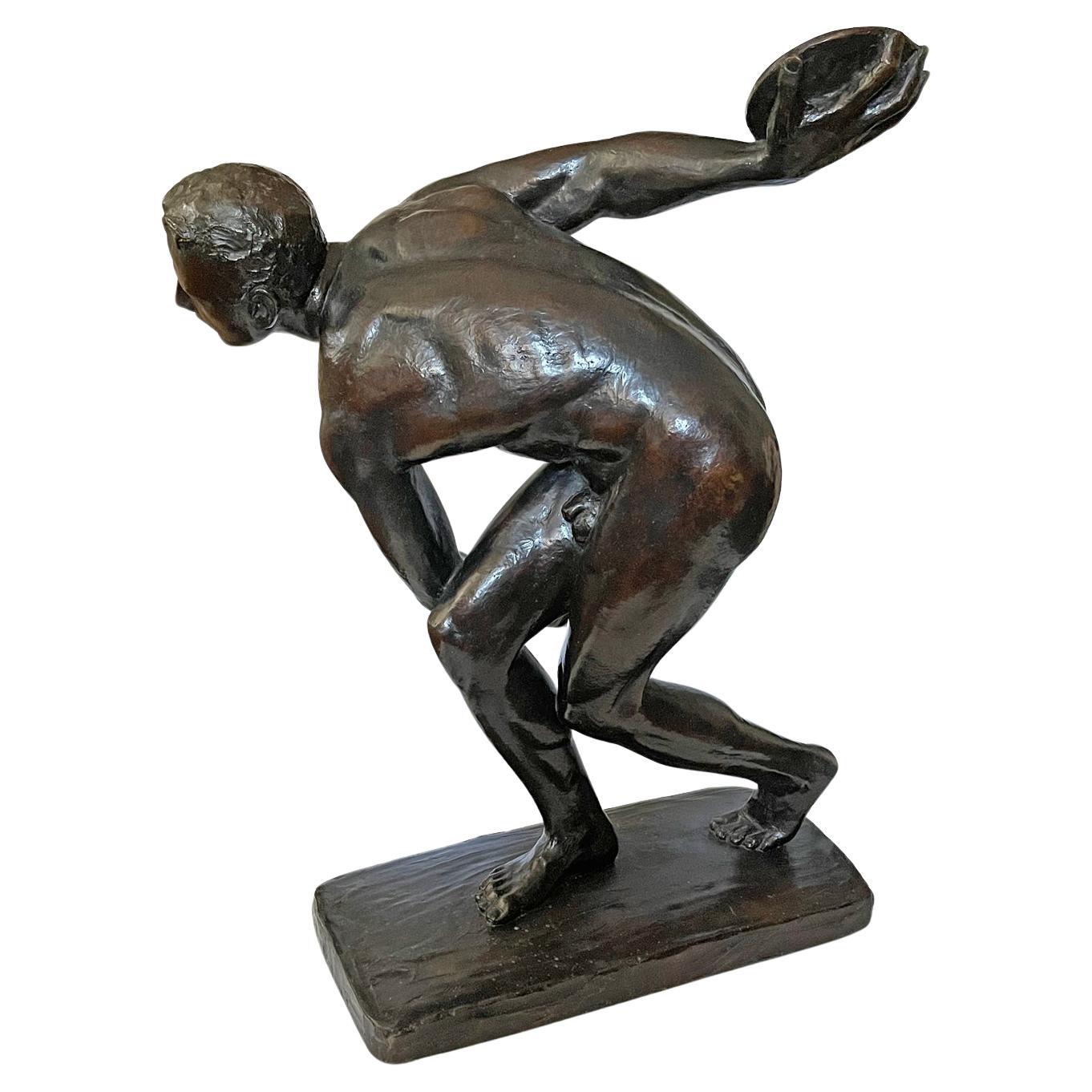 "Discus Thrower," Large, Extremely Rare Bronze with Nude Male Athlete, McKenzie