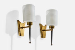 Disderot, Wall Lights, Brass, Metal, Glass, France, 1950s
