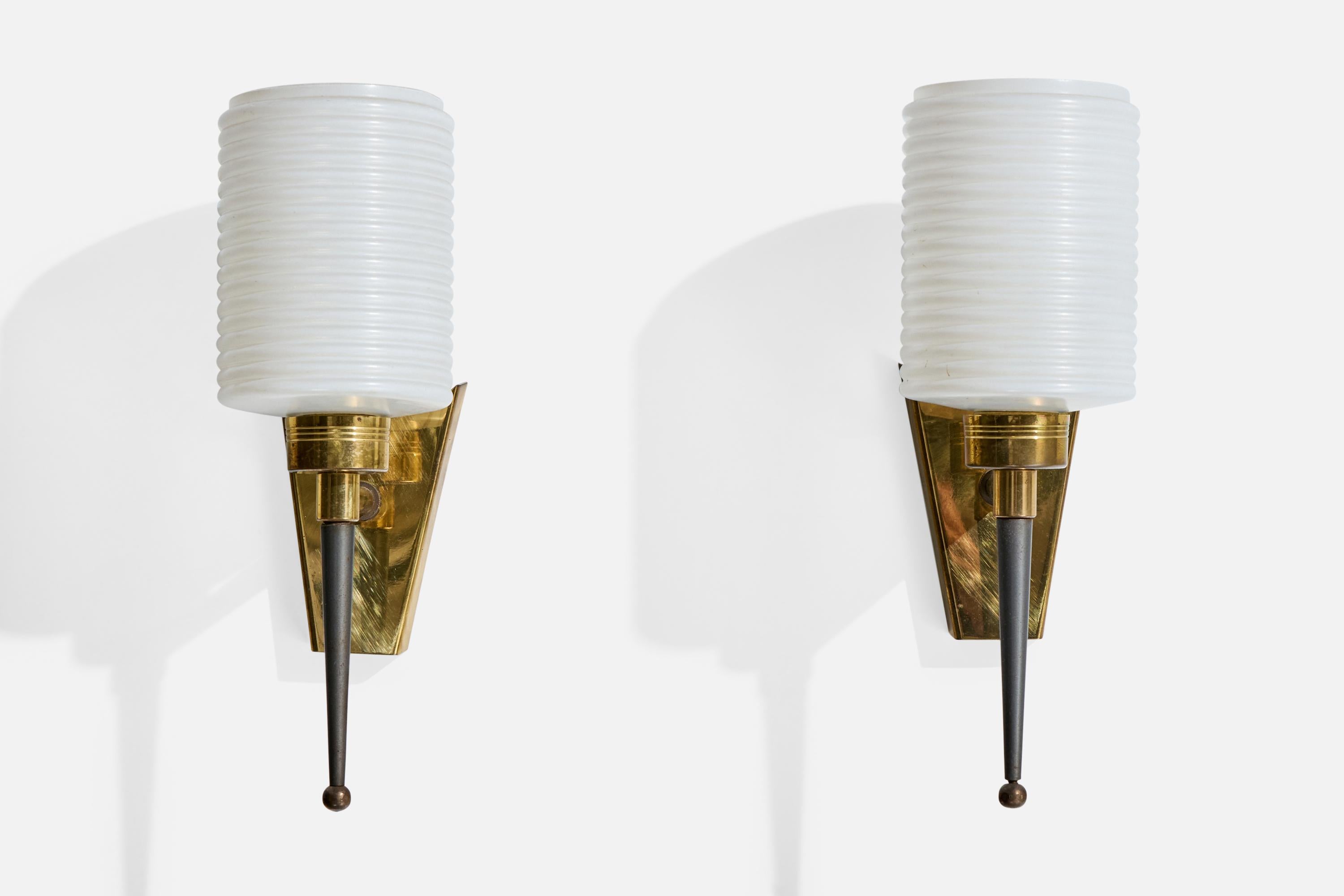 Mid-Century moderno Disderot, Applique, Ottone, Metallo, Vetro, Francia, anni '50 in vendita