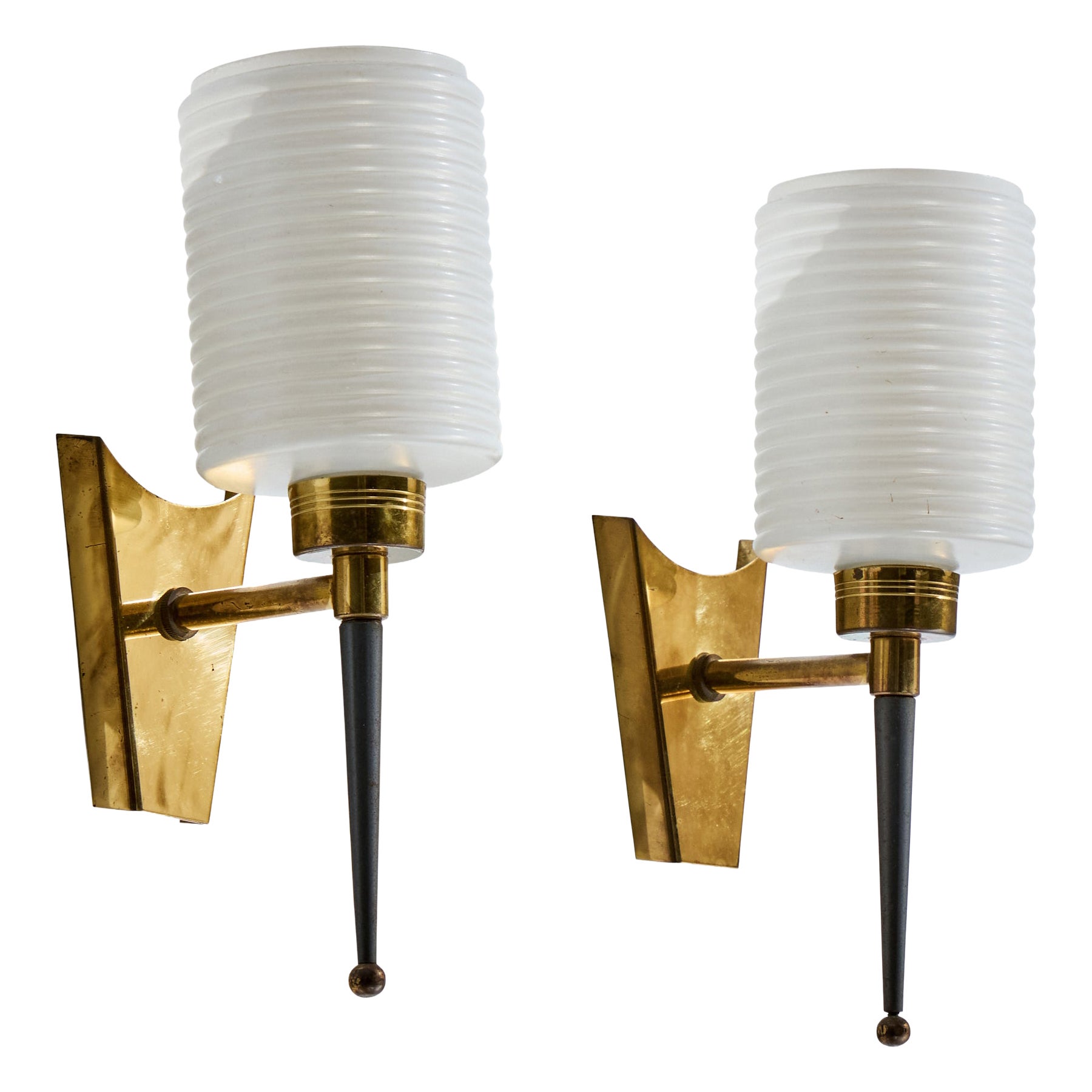 Disderot, Applique, Ottone, Metallo, Vetro, Francia, anni '50 in vendita