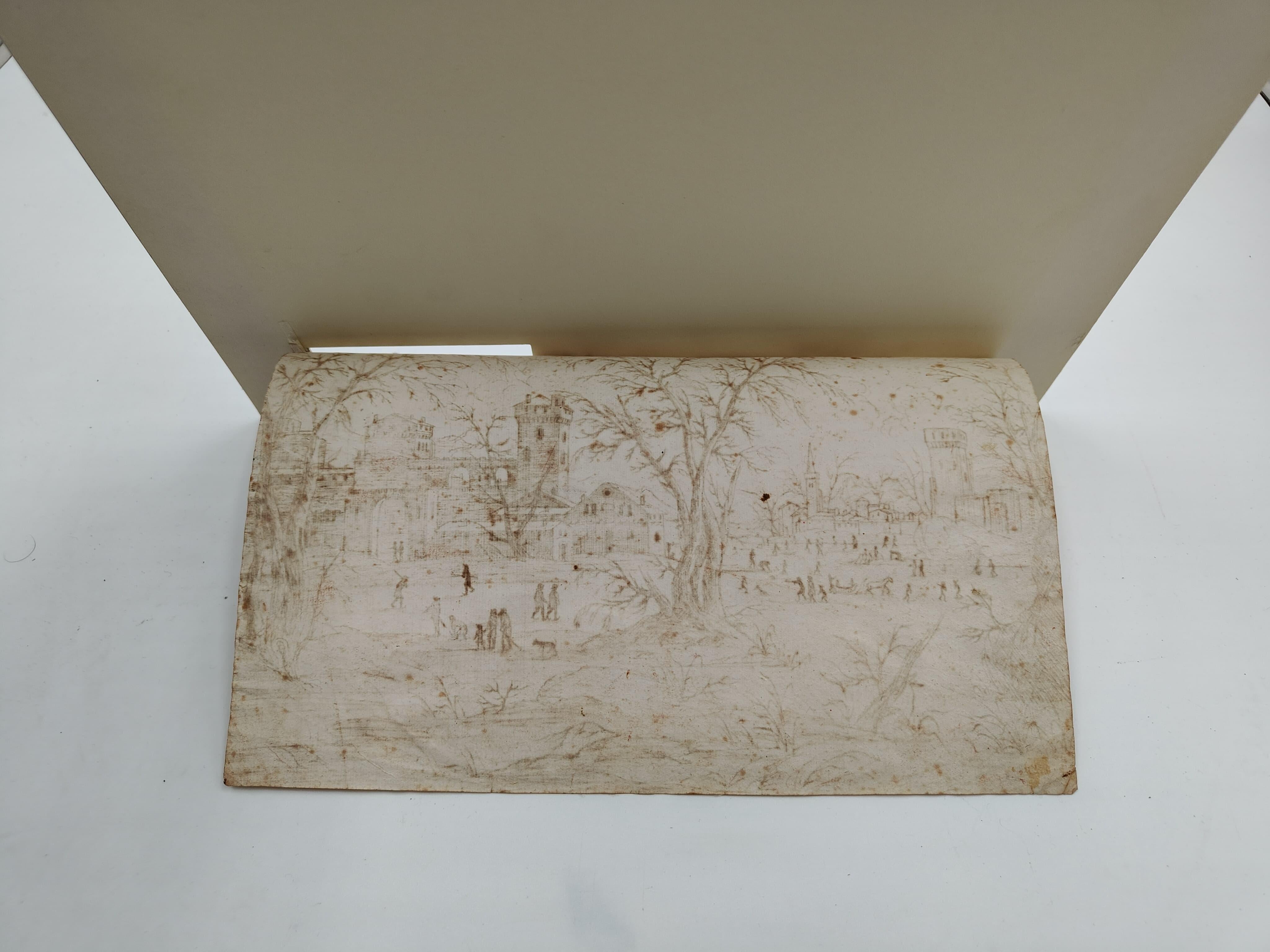 Dutch Disegno a china di un paesaggio olandese - 1680, Olanda in vendita