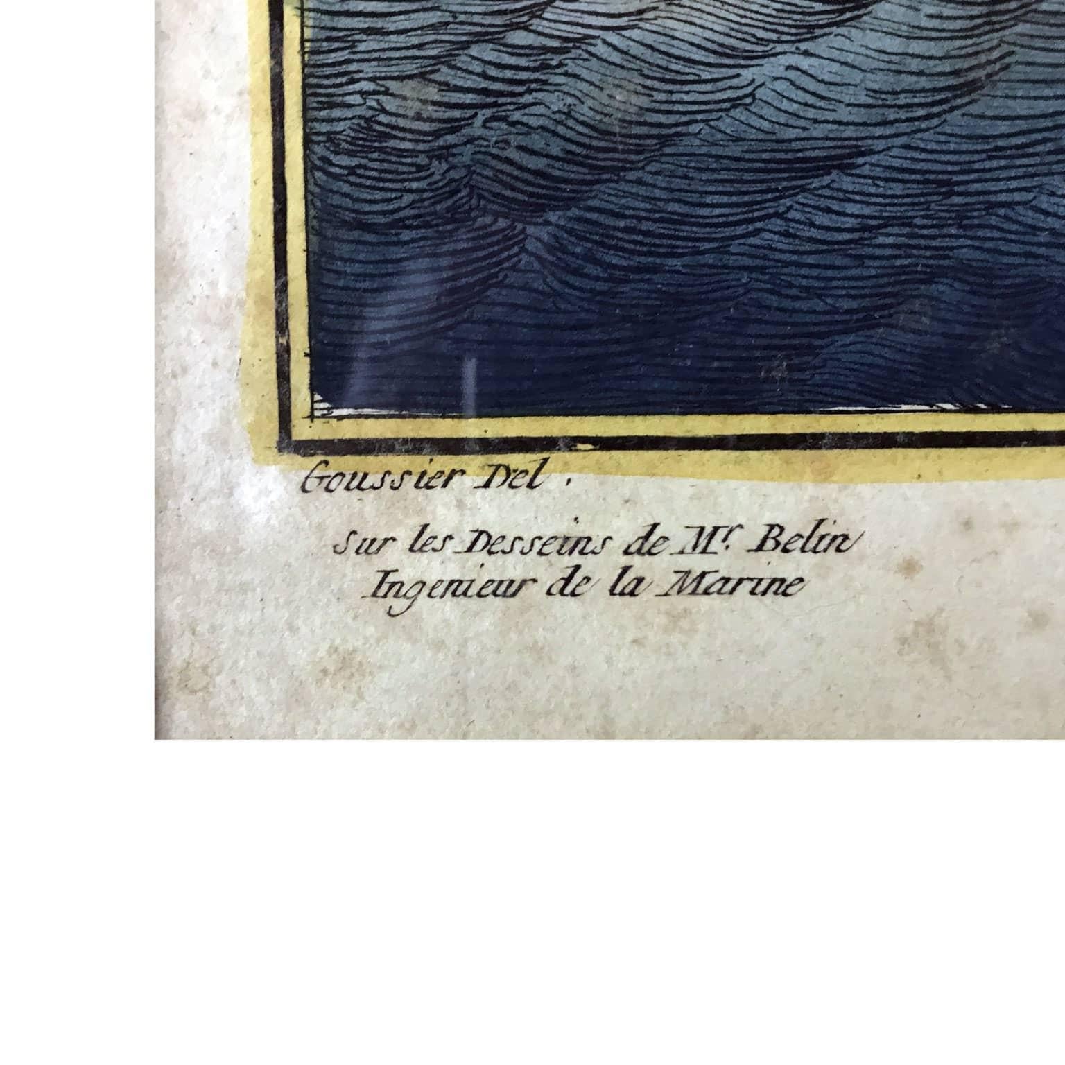 Rococo Disegno di una Galera Parigi 1772 Cornice Blu Enciclopedia Diderot di Benard  en vente