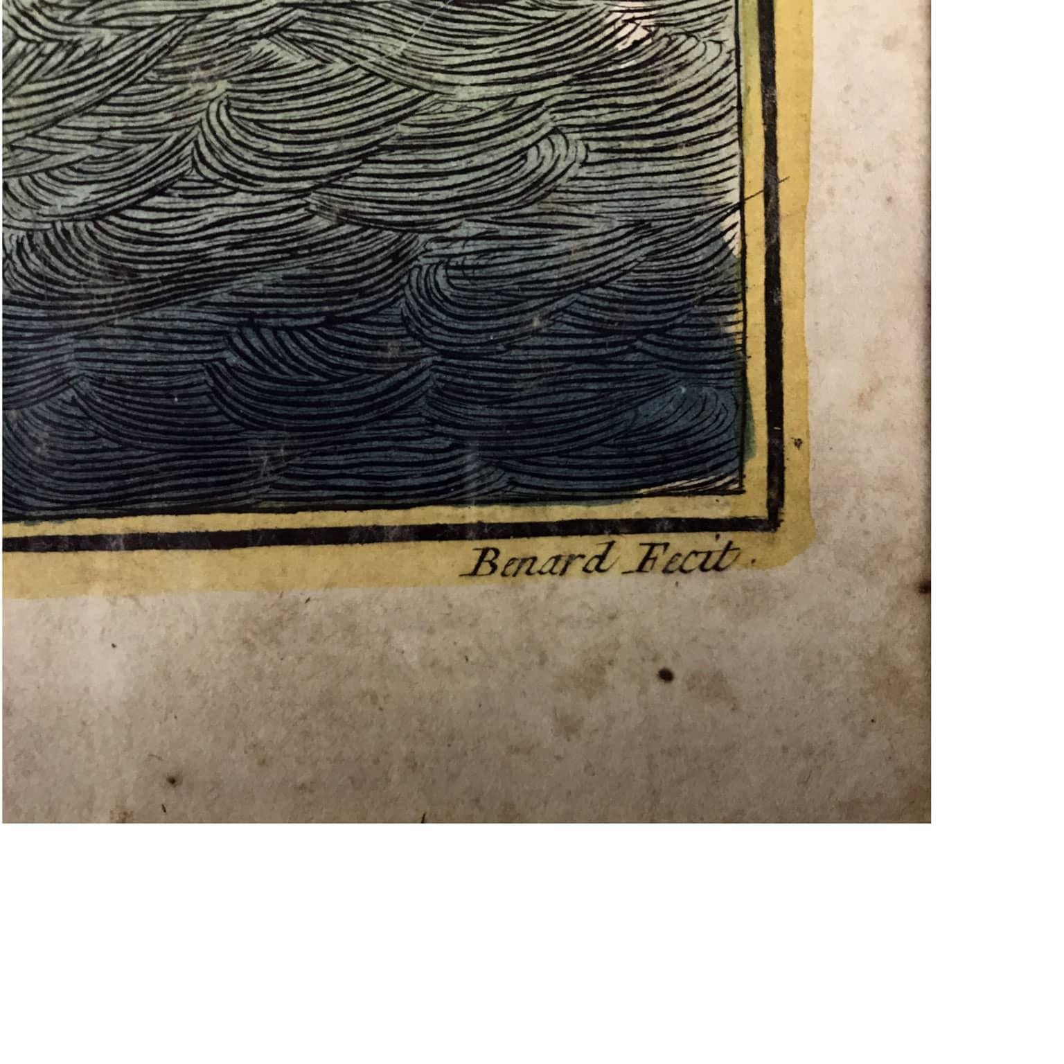 Etched Disegno di una Galera Parigi 1772 Cornice Blu Enciclopedia Diderot di Benard  For Sale