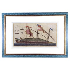 Disegno di una Galera Parigi 1772 Cornice Blu Enciclopedia Diderot di Benard