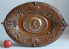 Dish Bowl Oval Copper Brass Plaque Diana The Huntress 19th C