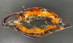 Dish Bowl Vallauris Enamelled Ceramic Yellow Orange White & Brown vintage France