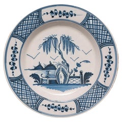 Dish Charger delftware Bristol blue white willow tree rocks Chinoiserie Trellis