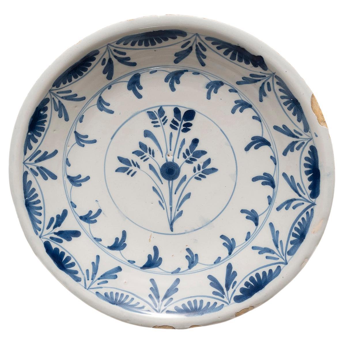 Dish Charger delftware Dutch Chinoiserie blue white diameter 30cm 12" For Sale