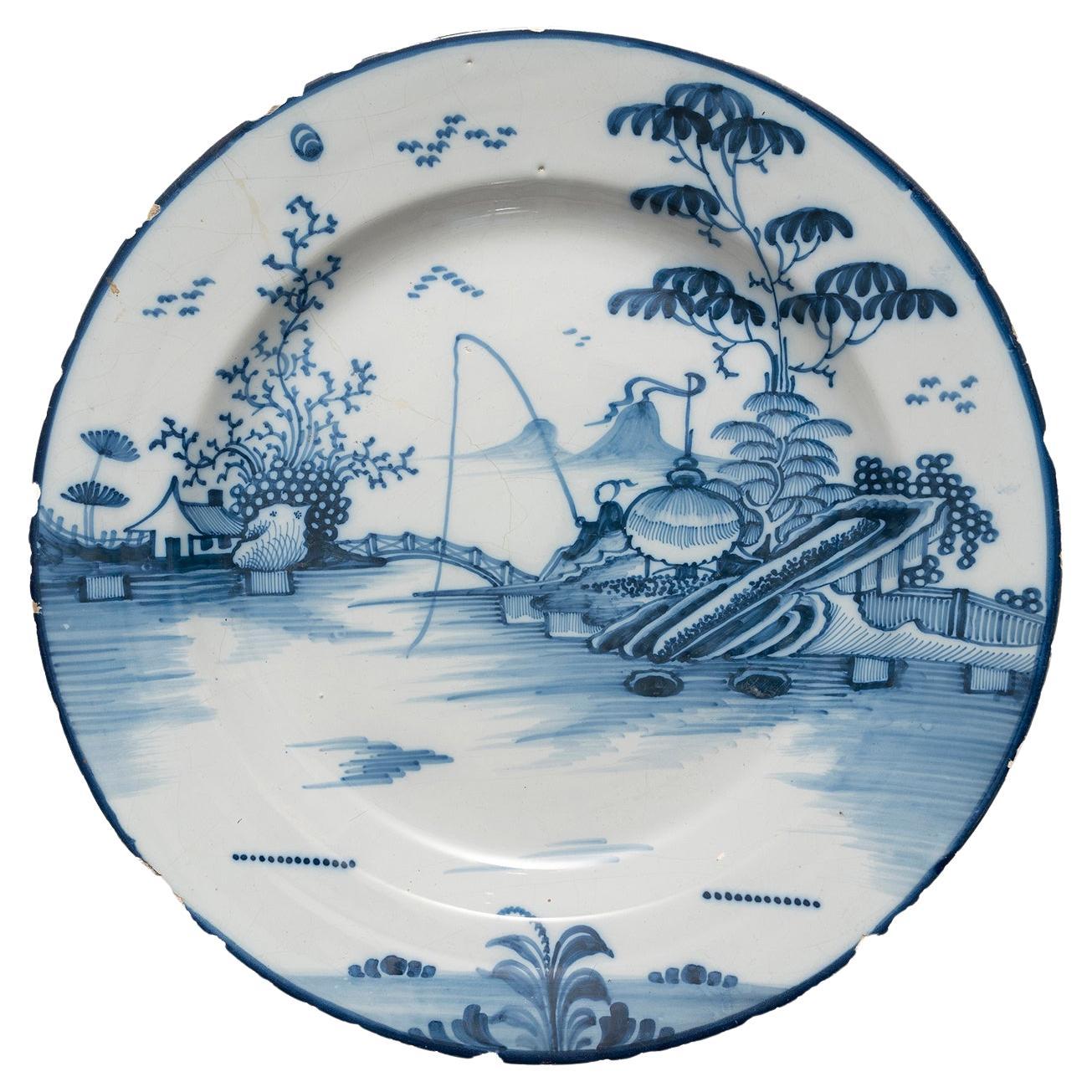 Dish Charger Delftware English London Blue White Fisherman For Sale