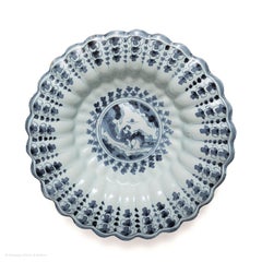 Dish Charger Lobed Delft German Blue White Fluted Chinoiserie