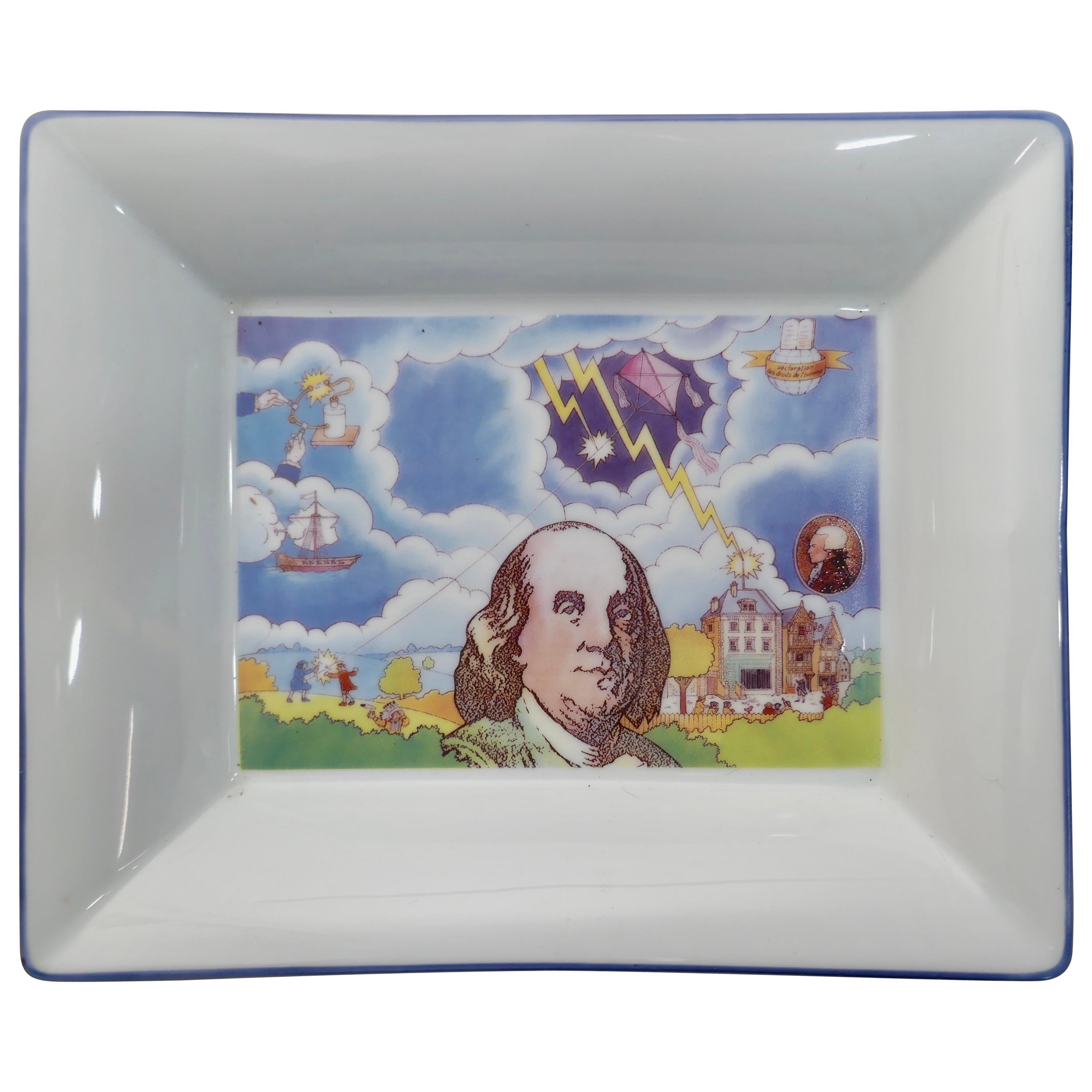 Dish Commemorating Franklin’s Discovery of Electricity by L De Boynes For Sale
