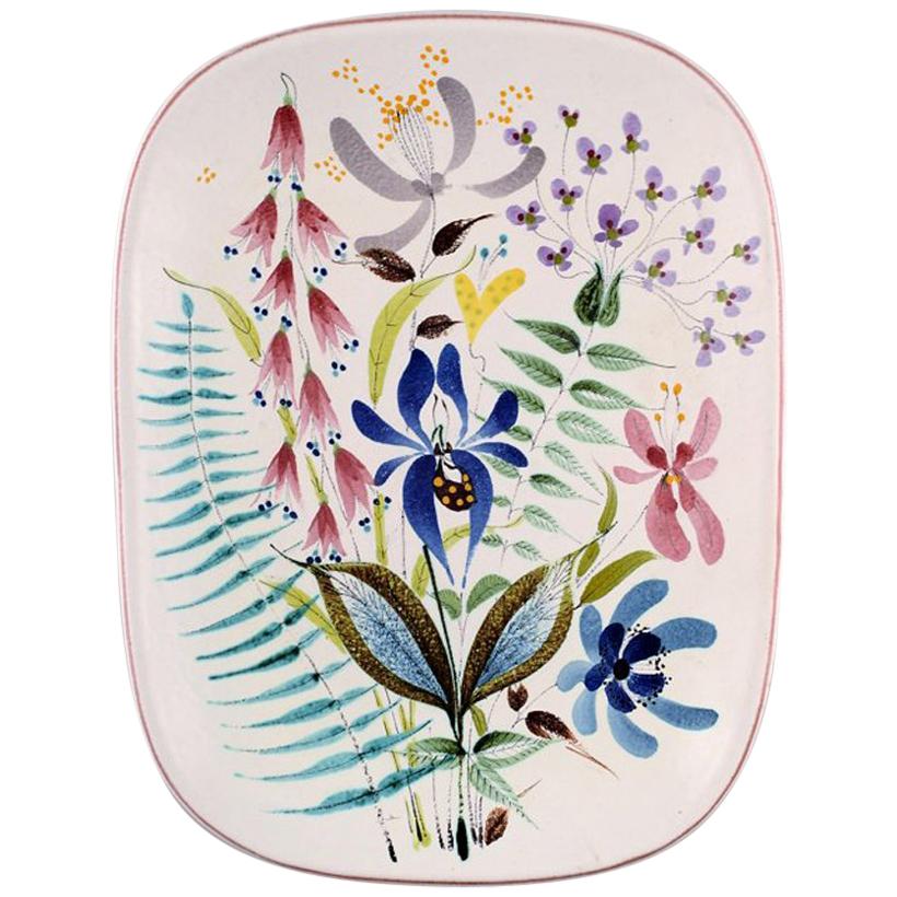 Dish Decorated with Flowers, Stig Lindberg, Gustavsberg Studio, Faience, 1940s 