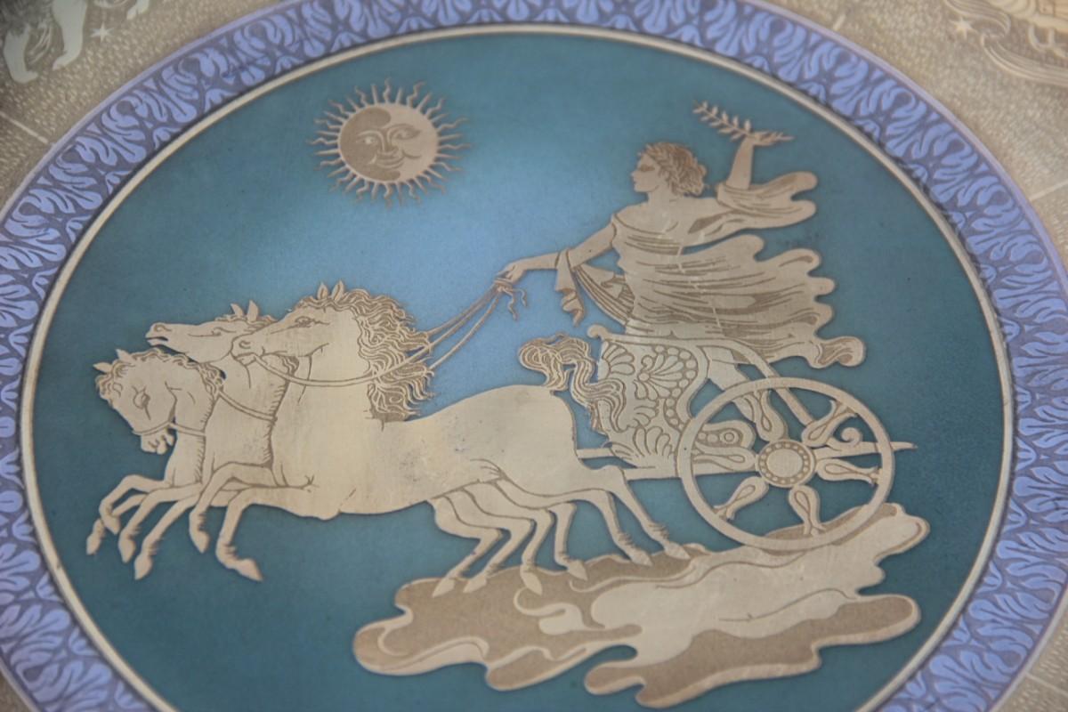 Dish in Pure Gold Porcelain with Decorations Zodiacal Signs Arte Morbelli Gold In Excellent Condition For Sale In Palermo, Sicily