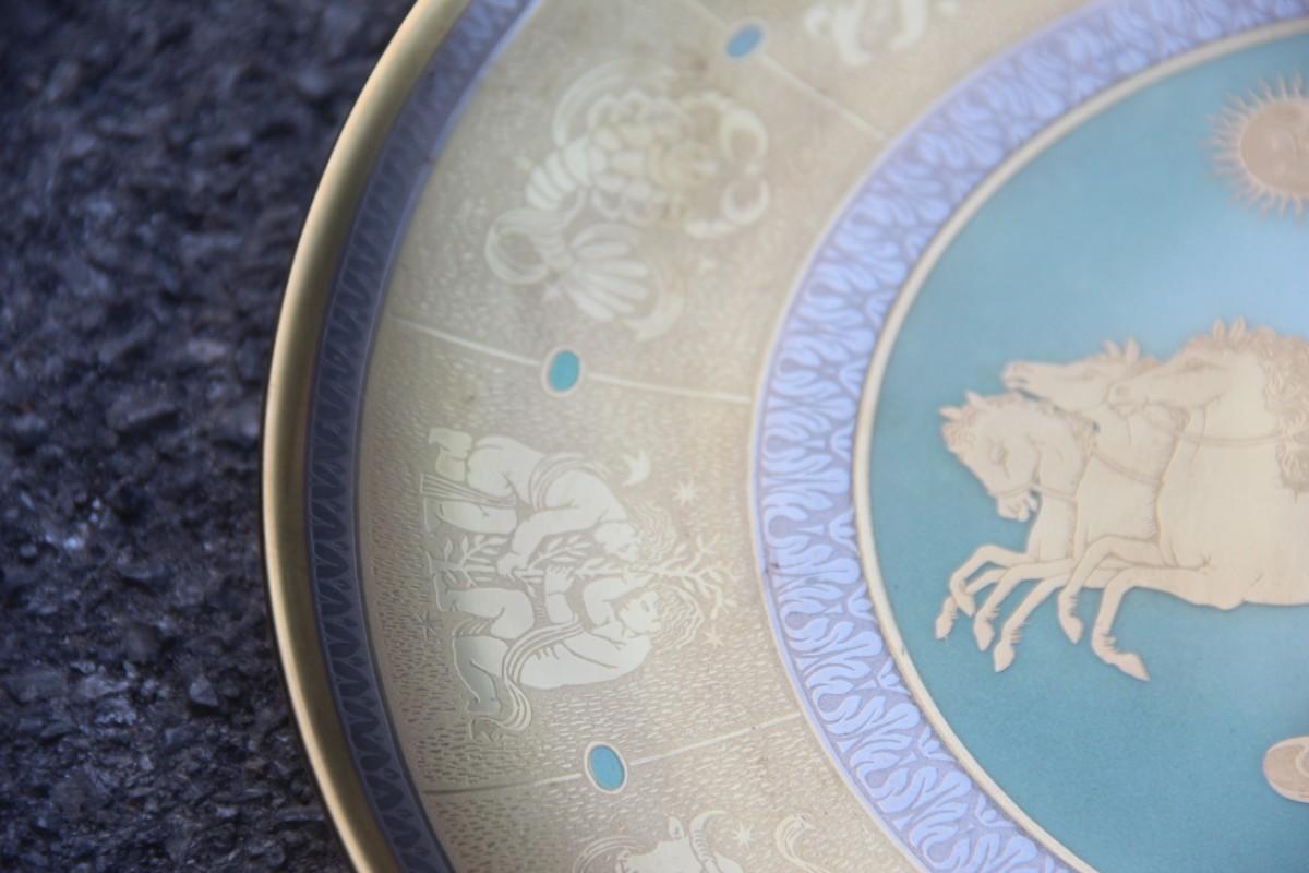 Plat en porcelaine pure or avec décorations signes du zodiaque Arte Morbelli Gold en vente 1