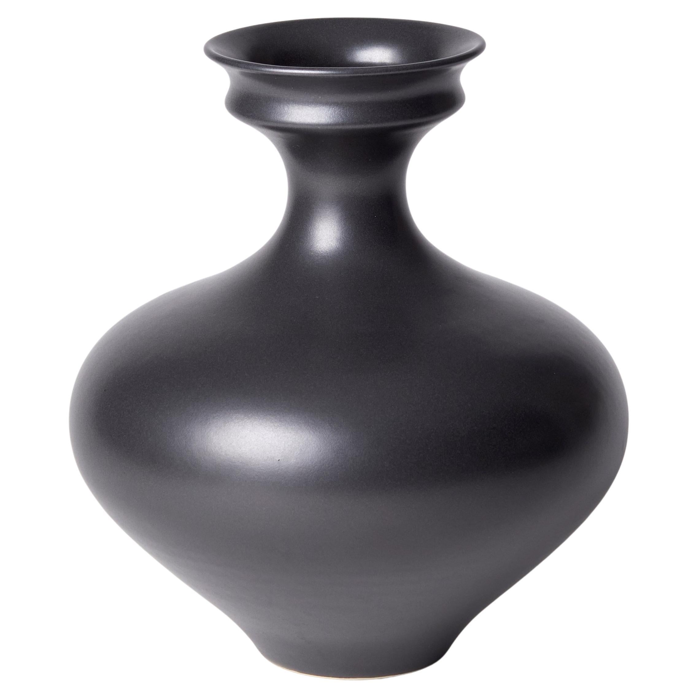 Dish Mouth Vase I, Unique Black / Ebony Porcelain Vase by Vivienne Foley
