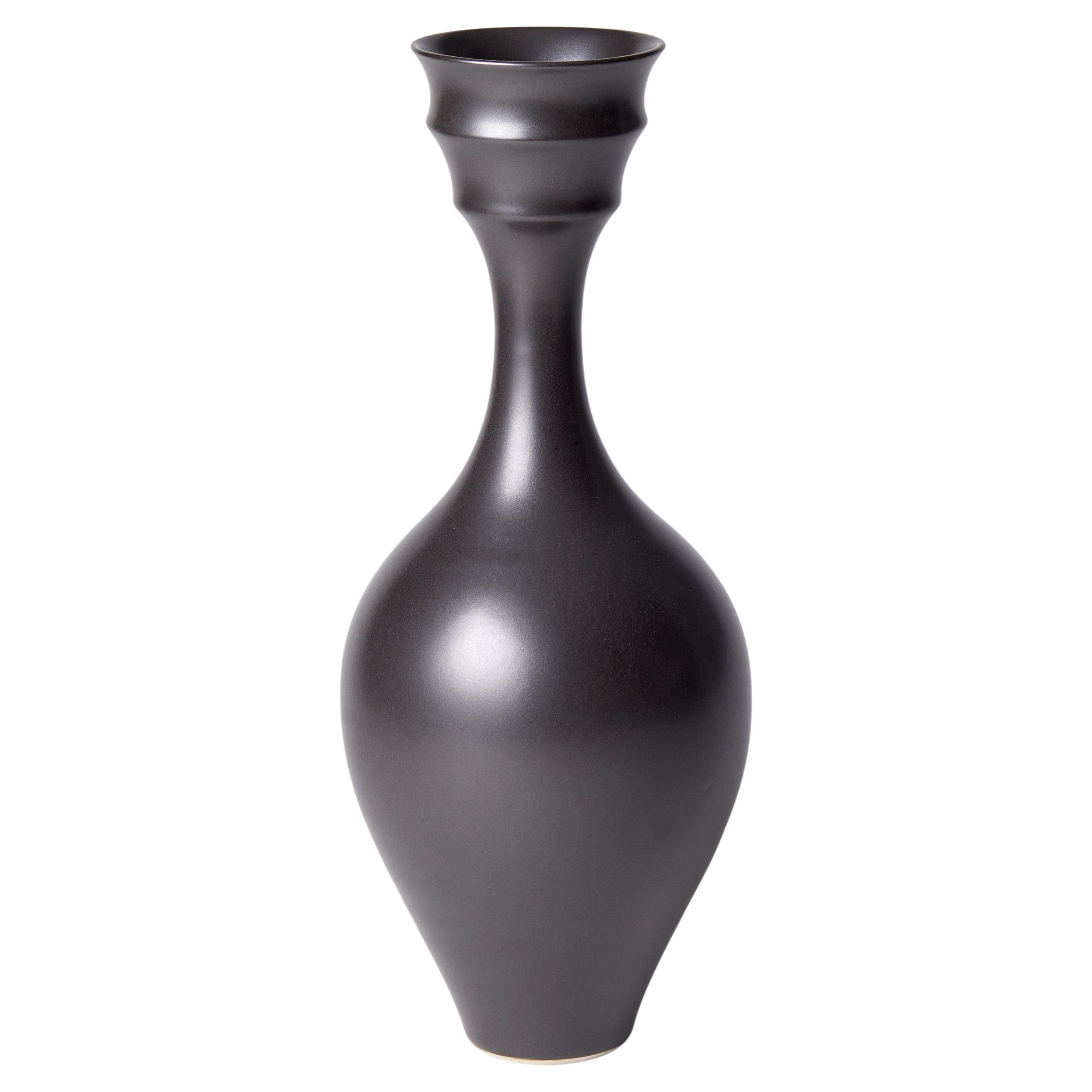 Dish Mouth Vase II, a unique black / ebony porcelain vase by Vivienne Foley For Sale