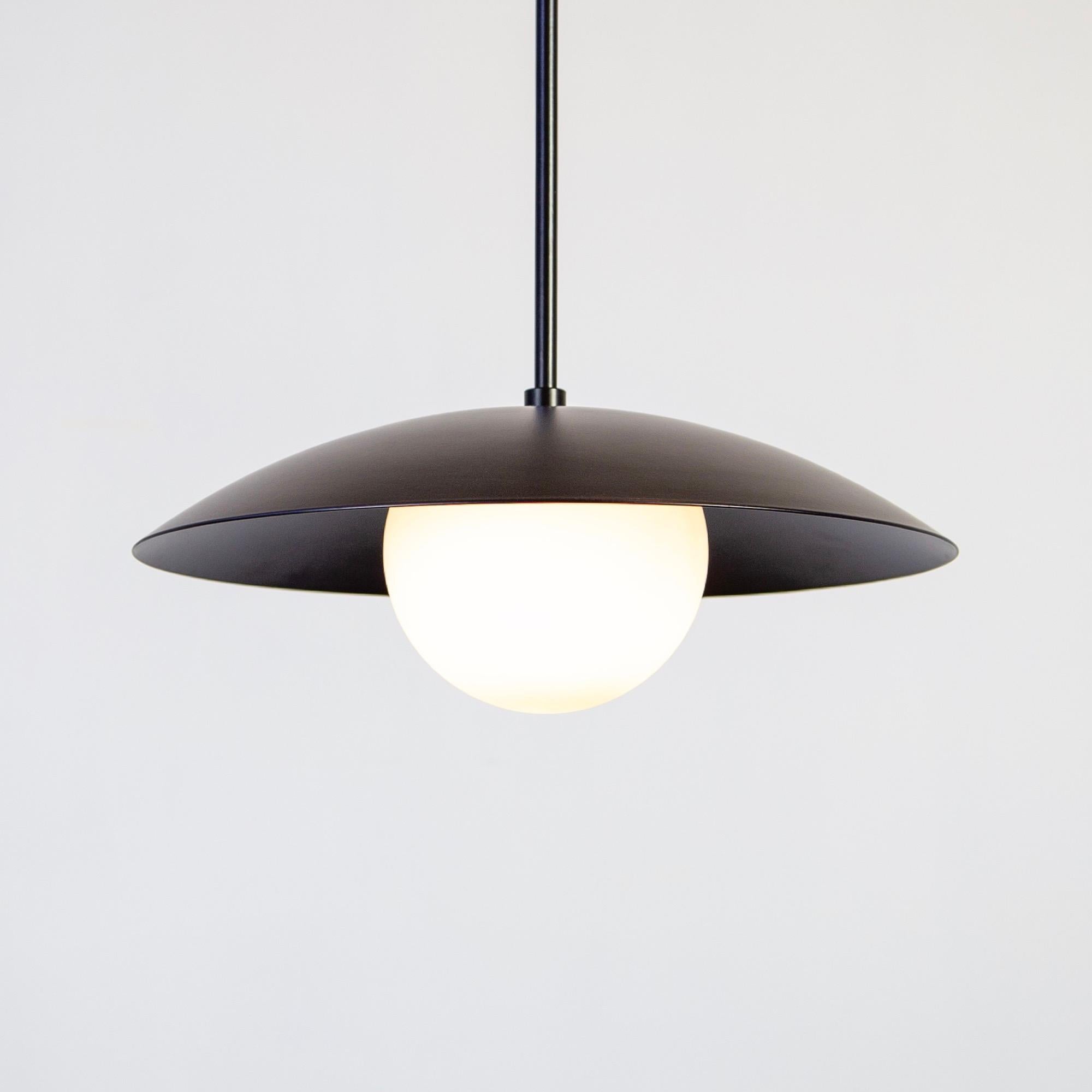 This listing is for 1x Dish Pendant in Black designed and manufactured by RESEARCH Lighting.

Lead Time: ~6 Weeks
Materials: steel & glass
Finish: powder coated steel in black
Electronics: 1x G8 Socket, 6 Watt LED Bulb (included), 600