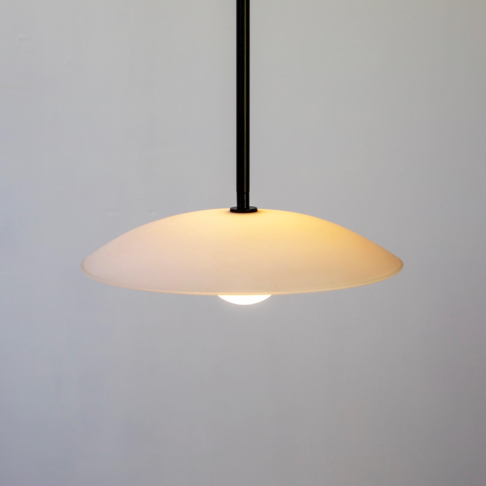 Contemporary Dish Pendant, by Research.Lighting, Glass Dome Shade, Made to Order For Sale