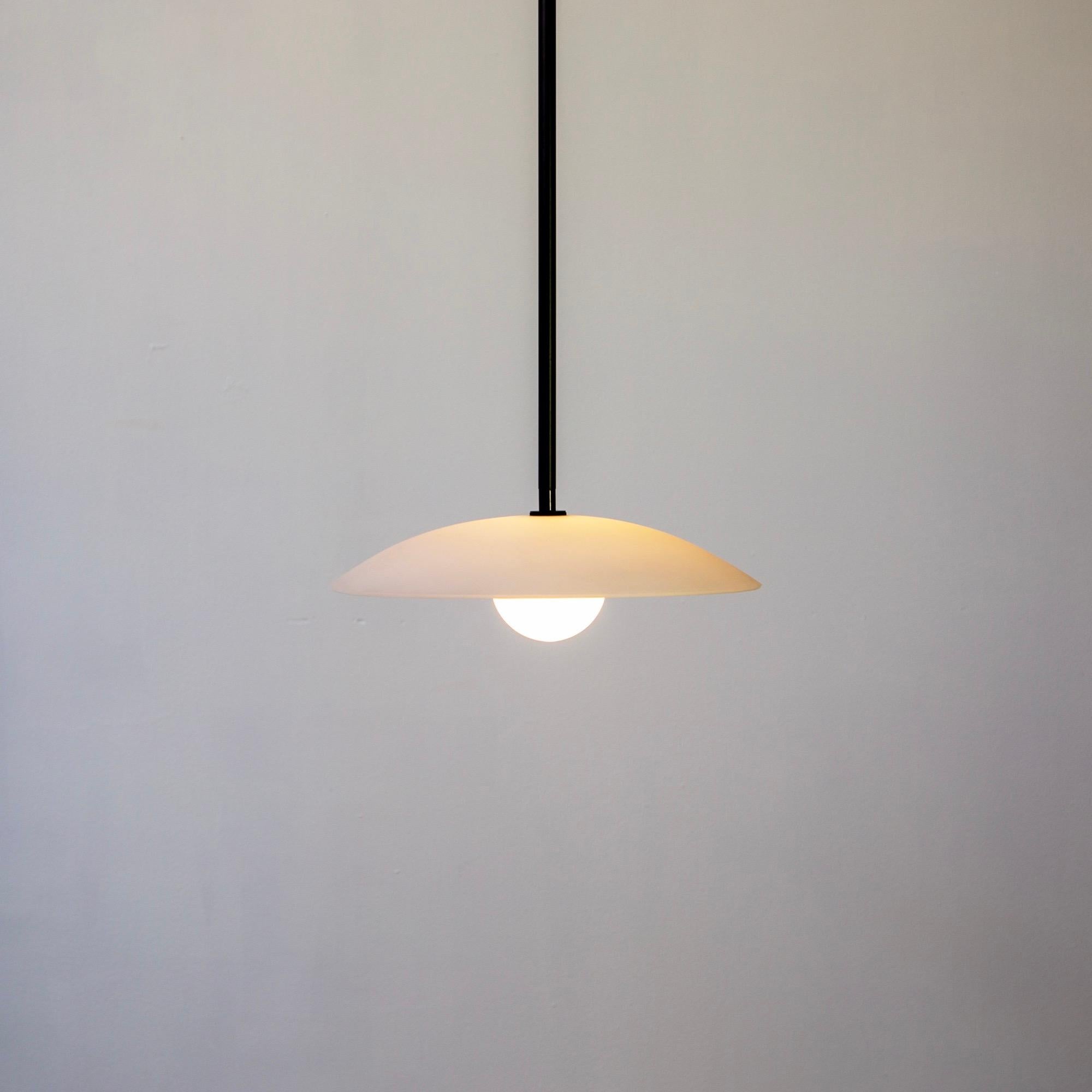 Metal Dish Pendant, by Research.Lighting, Glass Dome Shade, Made to Order For Sale