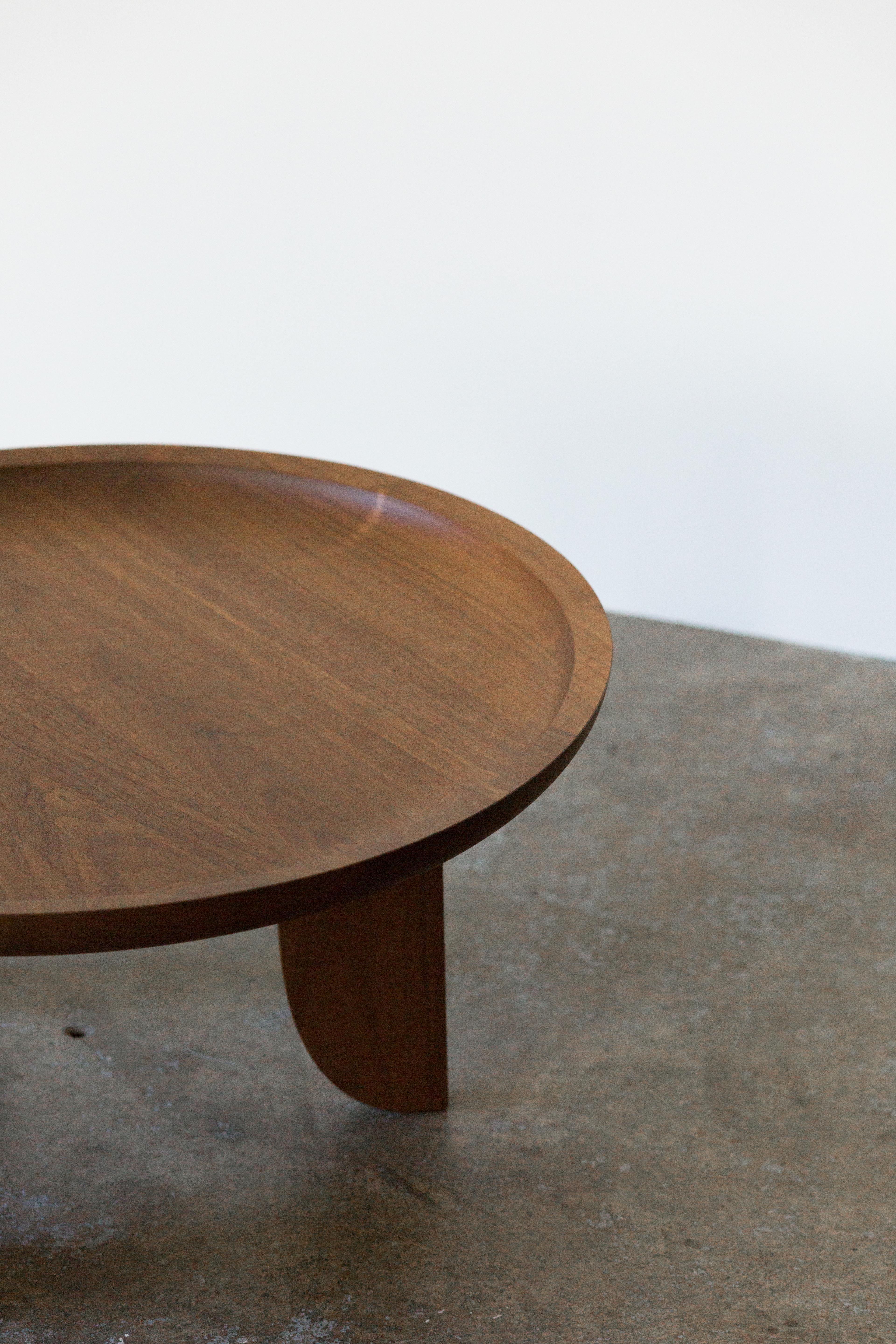 Dish Solid Wood Contemporary Sculptural Carved Side Coffee Table Walnut In New Condition For Sale In Bainbridge Island, WA