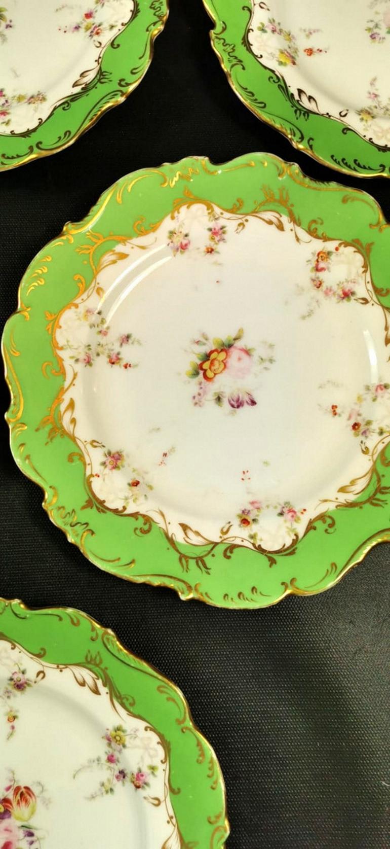 Hand-Painted Porcelain de Paris 6 French Hand Painted Dishes Napoleon III, France 