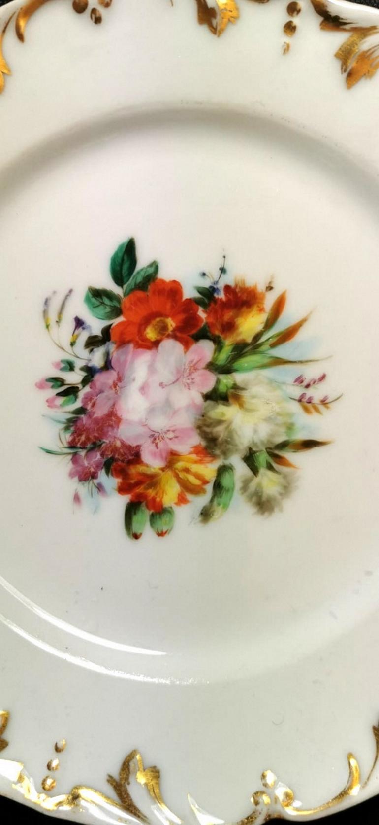 Dishes '9 Pieces' Porcelain Vieux Paris Hand Painted Napoleon III, France 4
