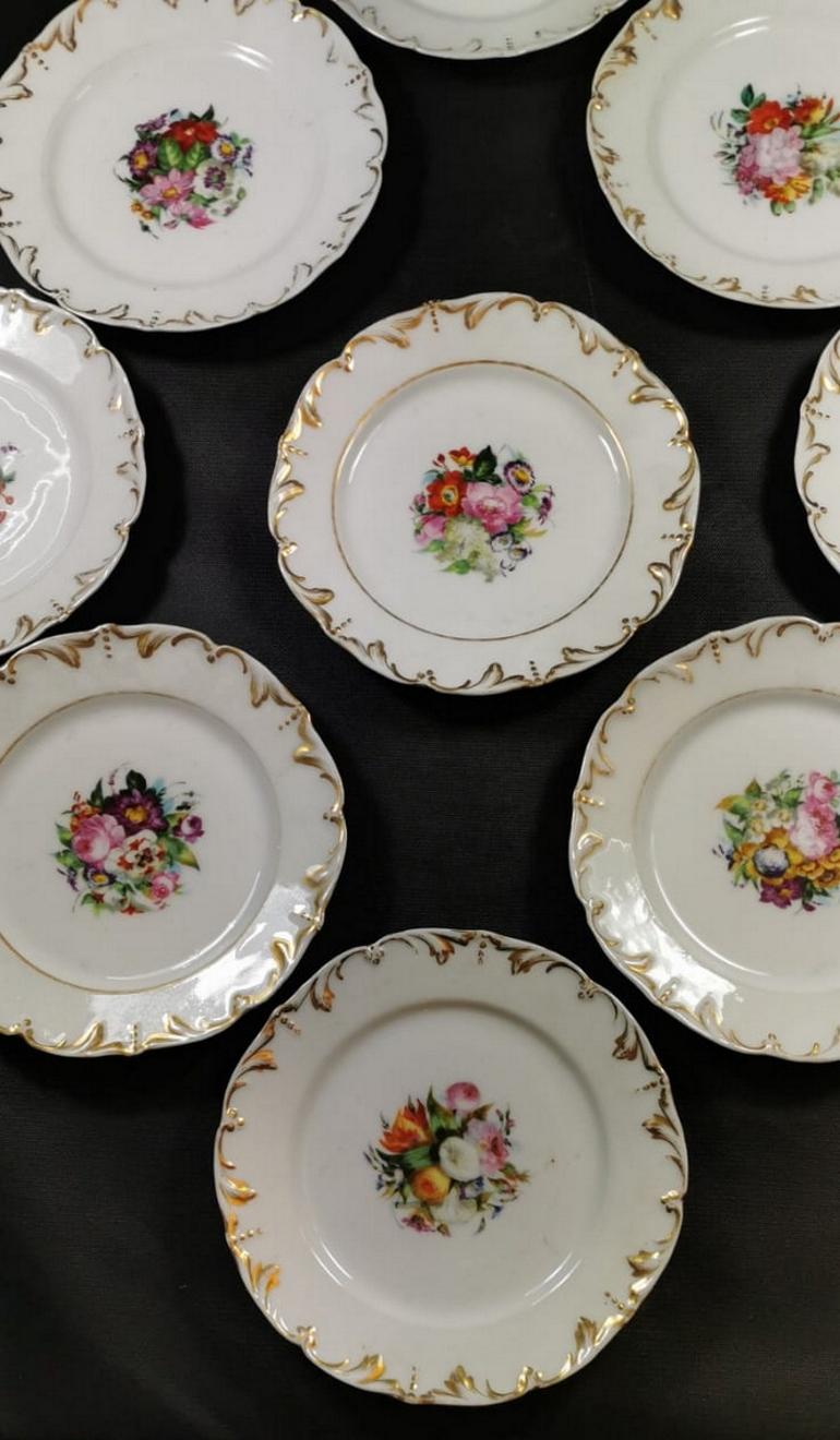French Dishes '9 Pieces' Porcelain Vieux Paris Hand Painted Napoleon III, France