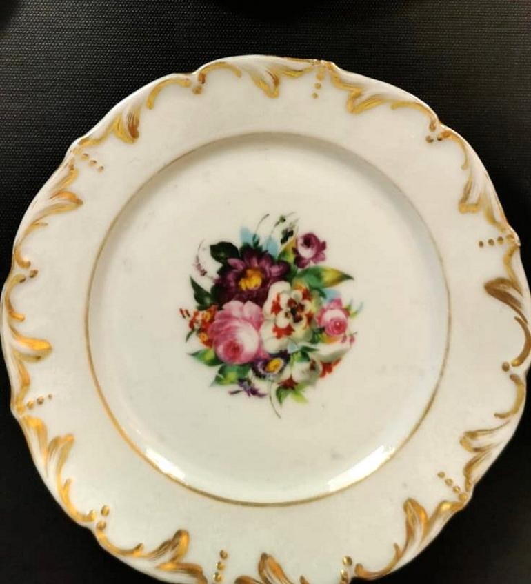 19th Century Dishes '9 Pieces' Porcelain Vieux Paris Hand Painted Napoleon III, France