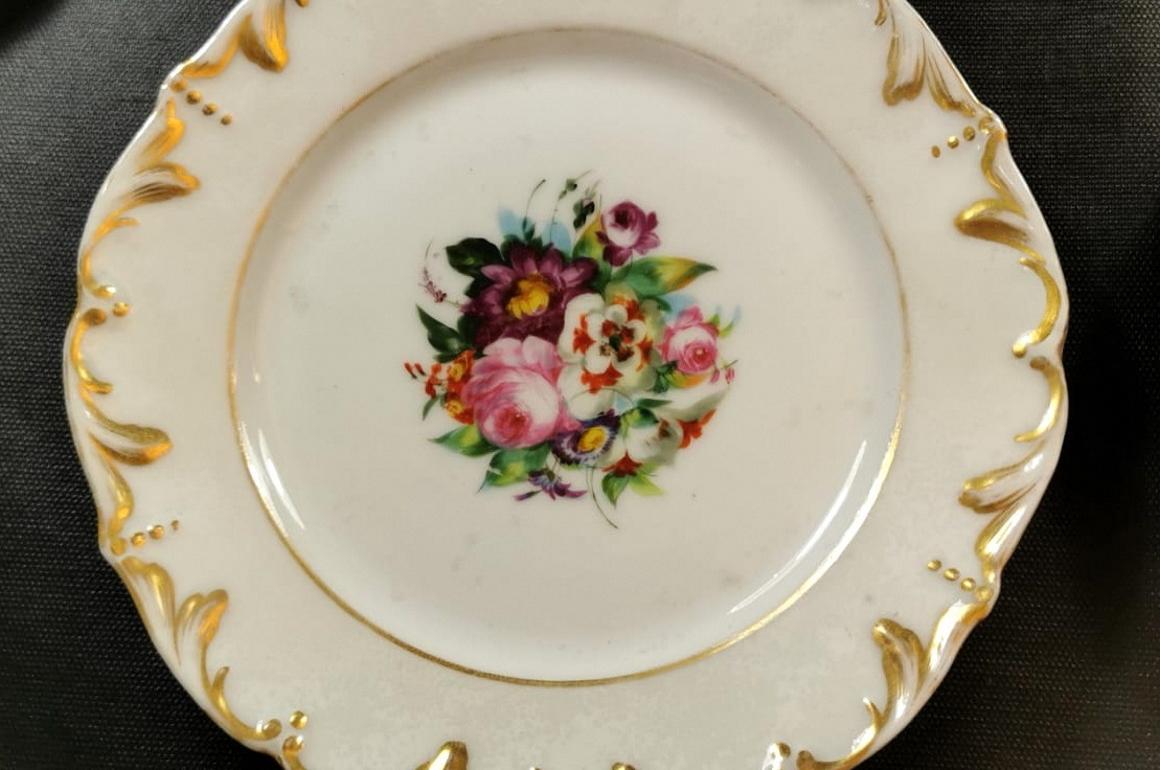 Dishes '9 Pieces' Porcelain Vieux Paris Hand Painted Napoleon III, France 1