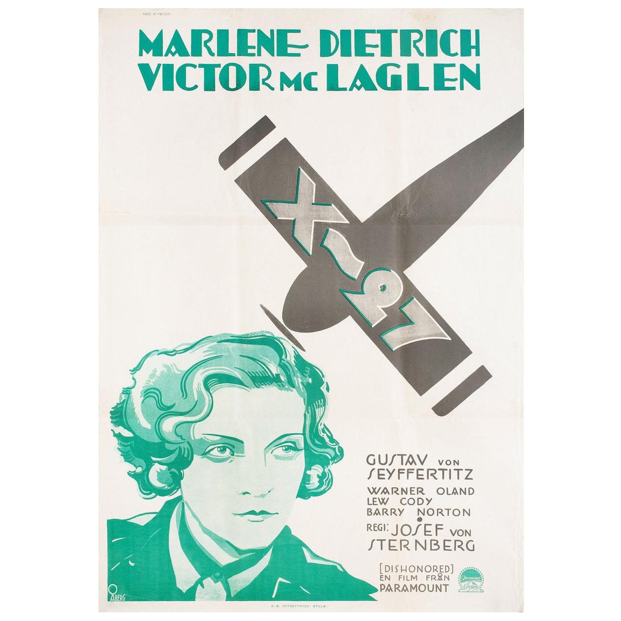 Dishonored R1930s Swedish B1 Film Poster