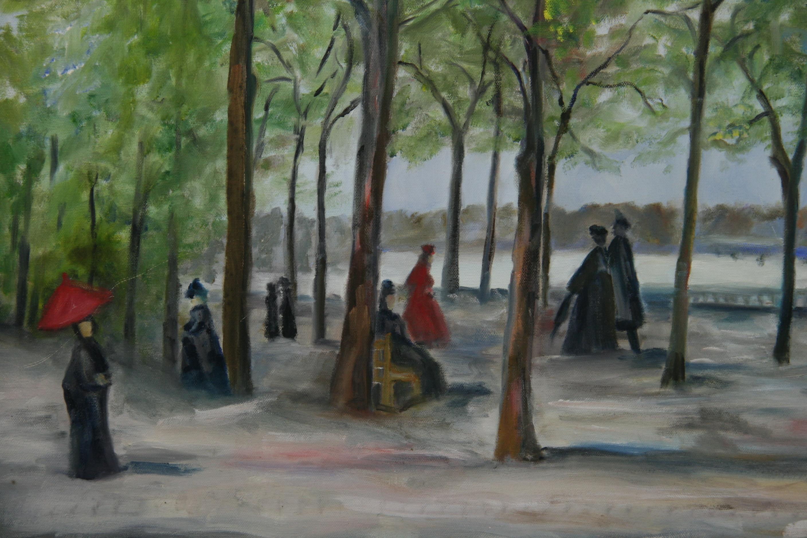 3938 French Figural park landscape  oil on canvas in a gilt wood frame
Image size 19.5x29.5