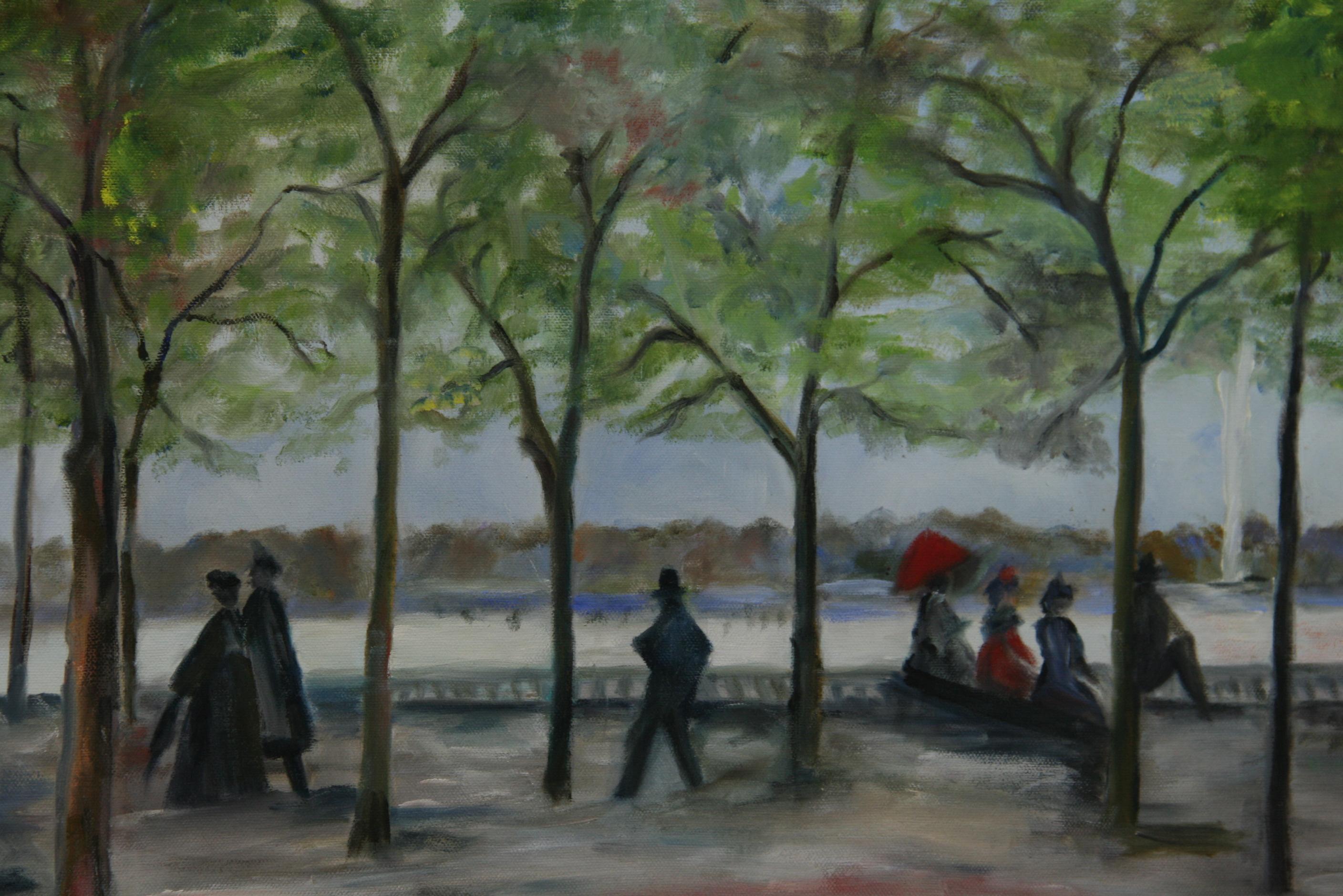 Impressionniste français surdimensionné Paris  Paysage de parc figuratif 1960 en vente 2