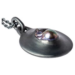Collier à disque (terrestres, perle arc-en-ciel noire, 47 mm, KA+KPRL)