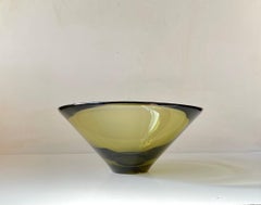 Disko Olive Green Centerpiece Glass Bowl by Per Lutken for Holmegaard, 1961