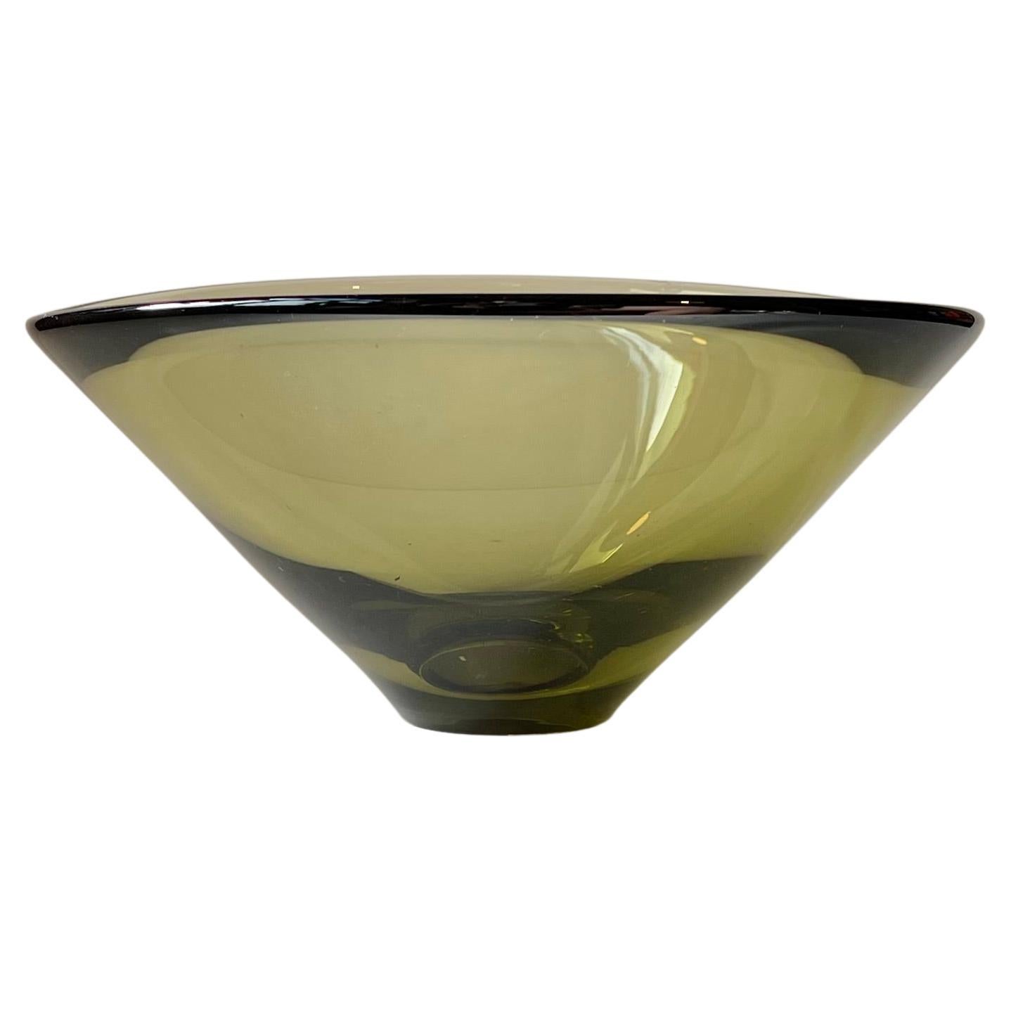 Disko Olive Green Glass Bowl by Per Lutken for Holmegaard, Scandinavian - 1959