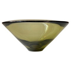 Disko Olive Green Glass Bowl by Per Lutken for Holmegaard, Scandinavian - 1959