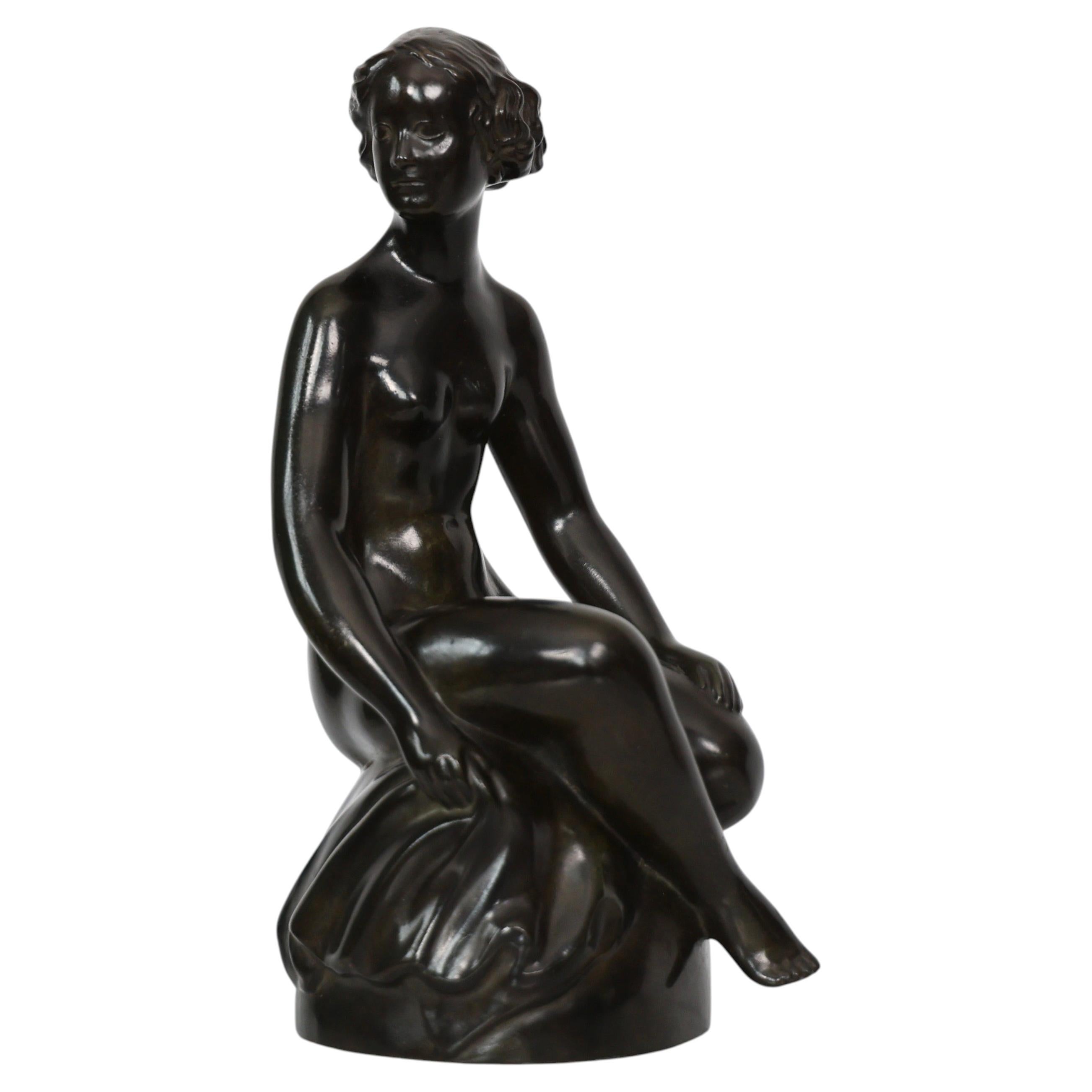 Diskometal Figurine of 'Woman on Stone' by Just Andersen, 1930s, Denmark For Sale