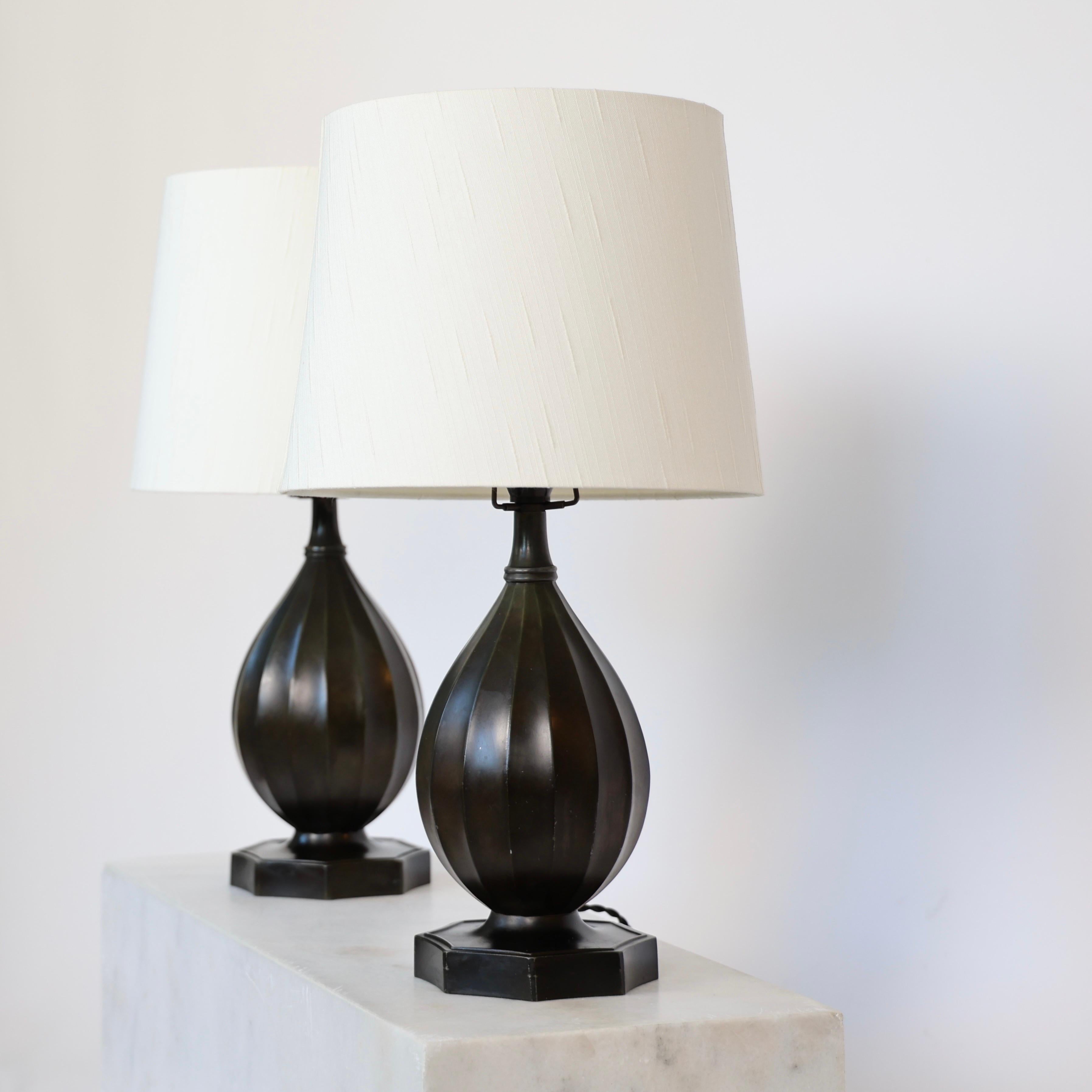Diskometal Table Lamps by Just Andersen, 1930s, Denmark en Bueno estado para la venta en Værløse, DK