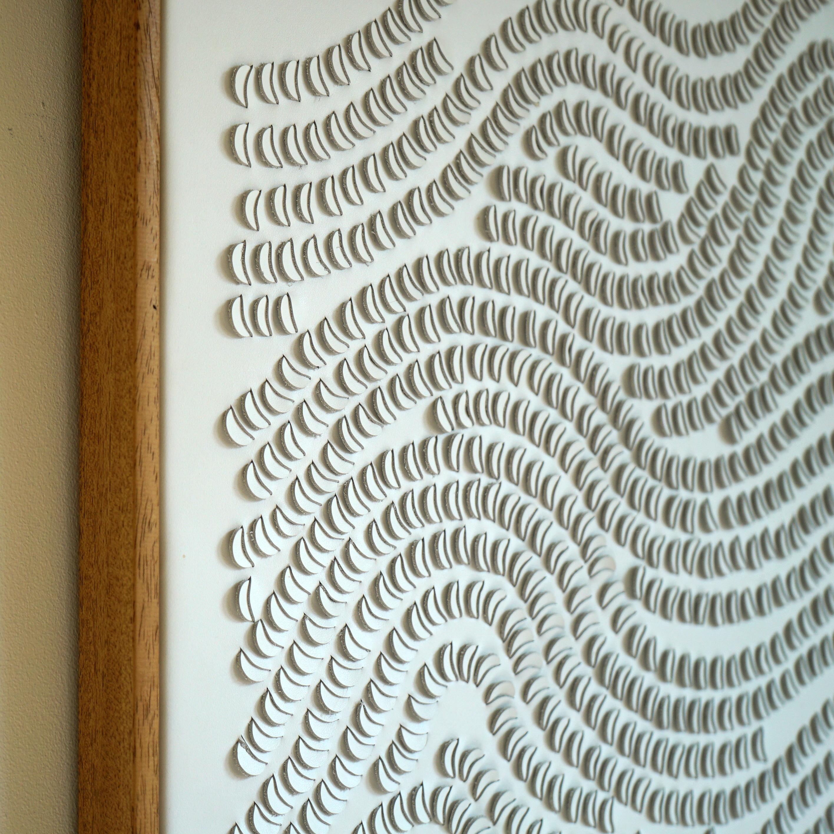 Contemporary Disks, A Piece of 3D Sculptural White Leather Wall Art  For Sale