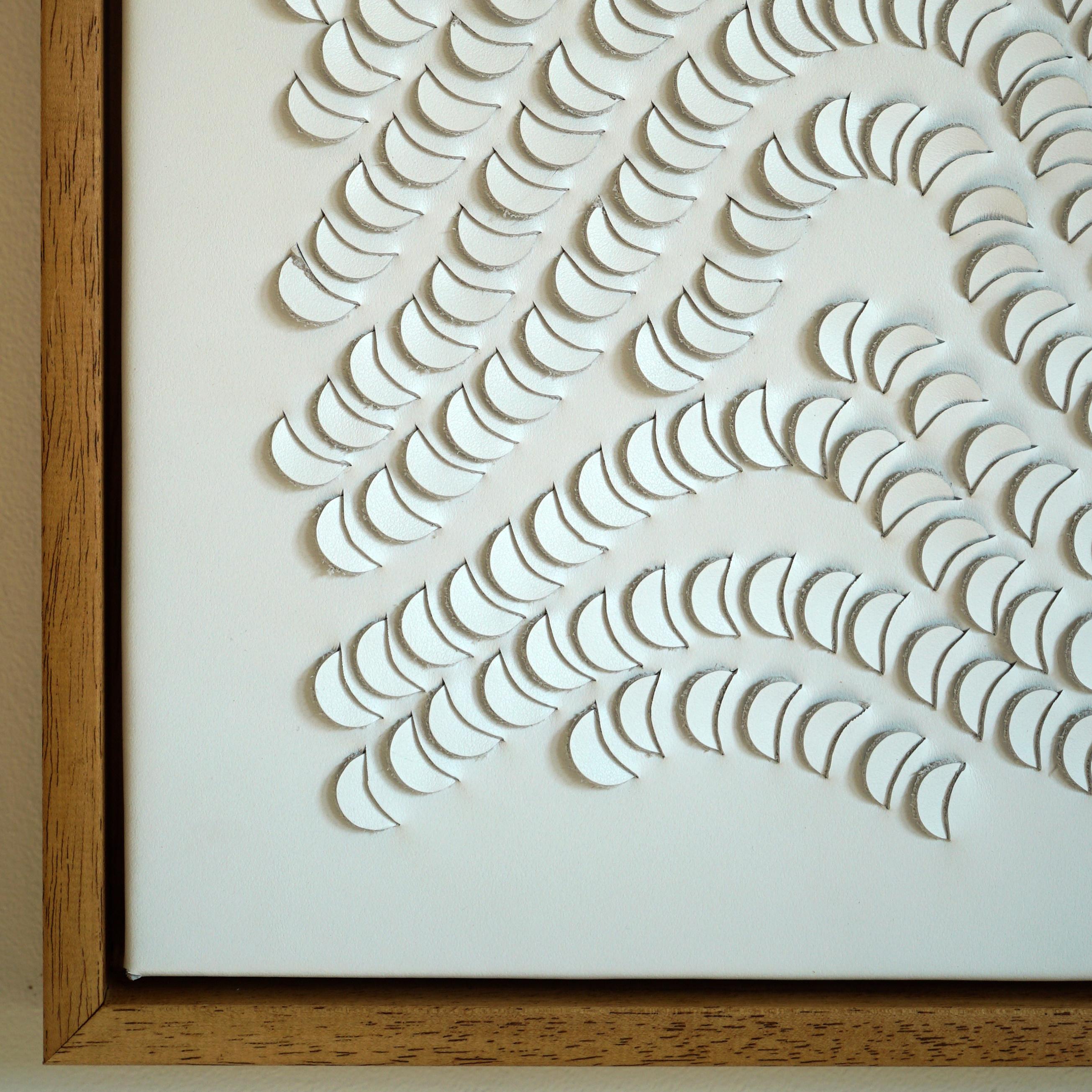 Disks, A Piece of 3D Sculptural White Leather Wall Art  For Sale 2